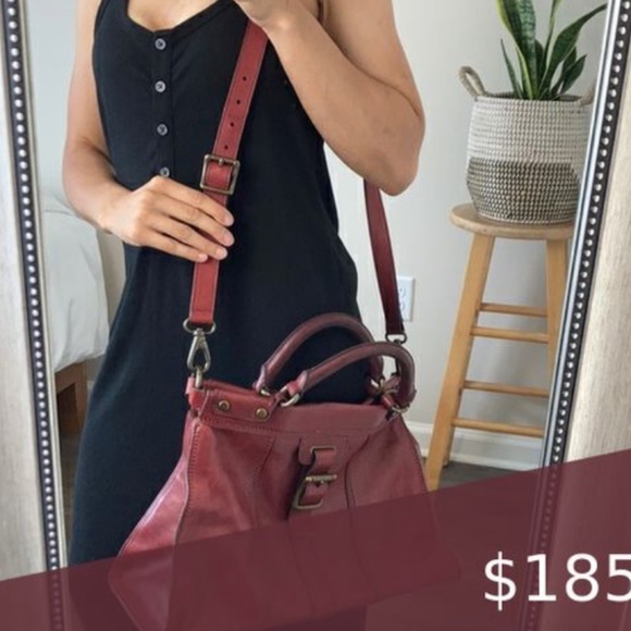 😍🌻 FOSSIL dark warm red Genuine Leather Crossbody Messenger Bag Satchel … - Picture 3 of 13